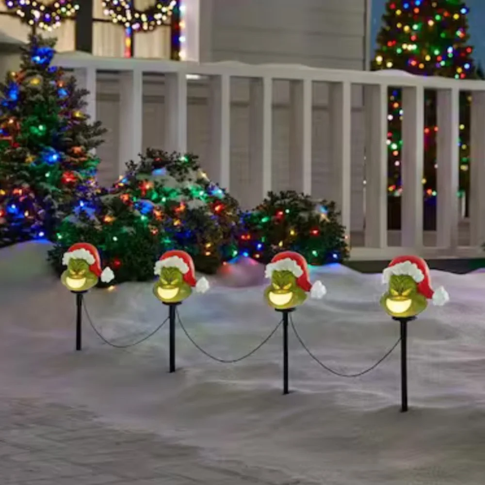 Christmas Green Grinch Battery-Operated Pathway Stakes (4 Count) New in Box